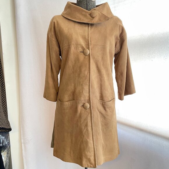 Highlander Jackets & Blazers - Vintage Highlander 1960s camel color soft suede coat w/removable collar
